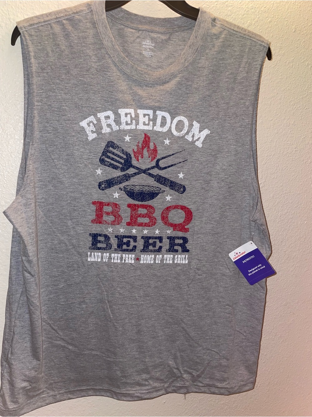 Way To Celebrate Patriotic Graphic Muscle - Tank Shirt- Grey